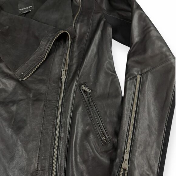 TROUVÉ Women’s Black Leather Asymmetrical Zip Moto Jacket Size Small - Picture 9 of 9